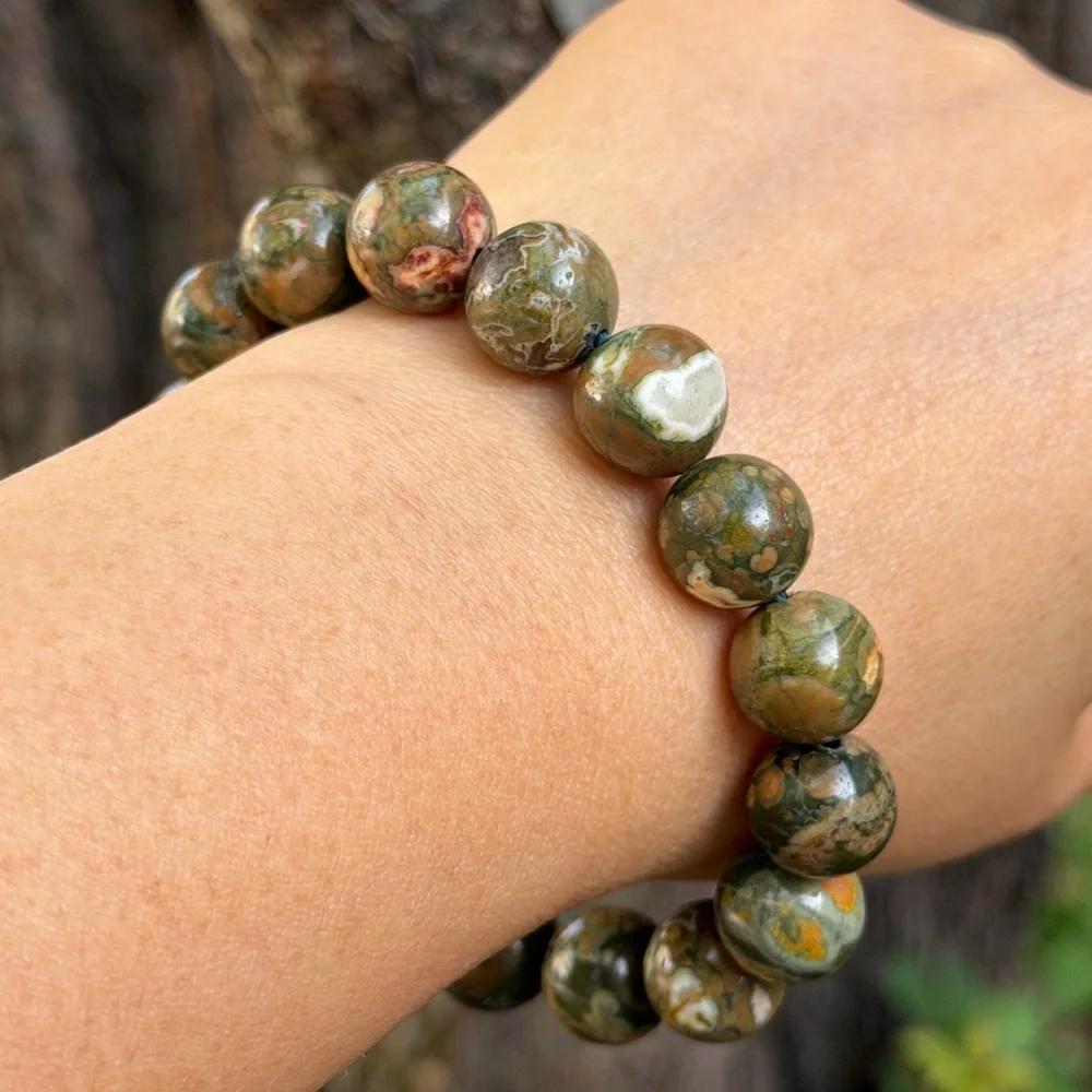 12mm stretchable green‎ forest jasper bracelet 0736